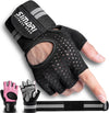 Breathable Workout Gloves for Men Women, Padded Weight Lifting Gloves with Wrist Wraps Support, Full Palm Protection, Grip for Gym Training, Fitness, Weightlifting, Exercise Fingerless Black