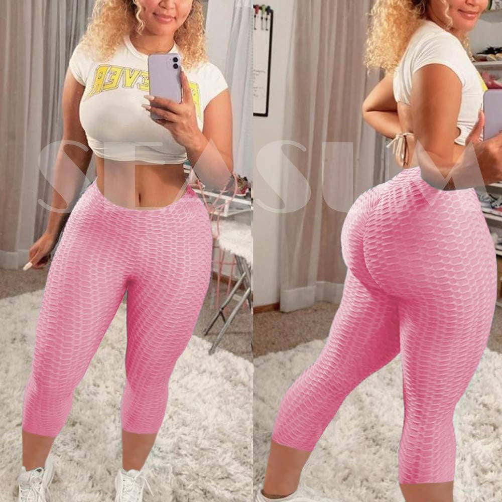 Women High Waisted Workout Yoga Pants Butt Lifting Scrunch Booty Leggings Tummy Control anti Cellulite Textured Tights