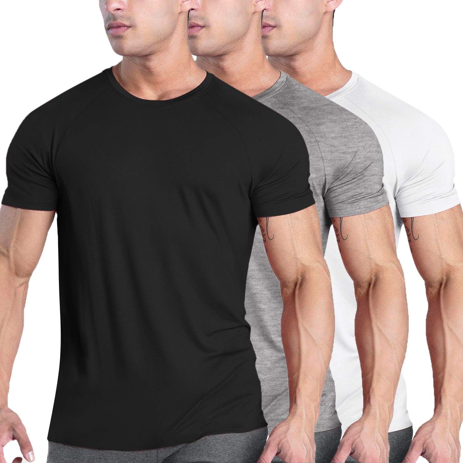 Men'S 3 Pack Workout T Shirts Short Sleeve Gym Bodybuilding Muscle Shirt Base Layer Fitness Tee Tops