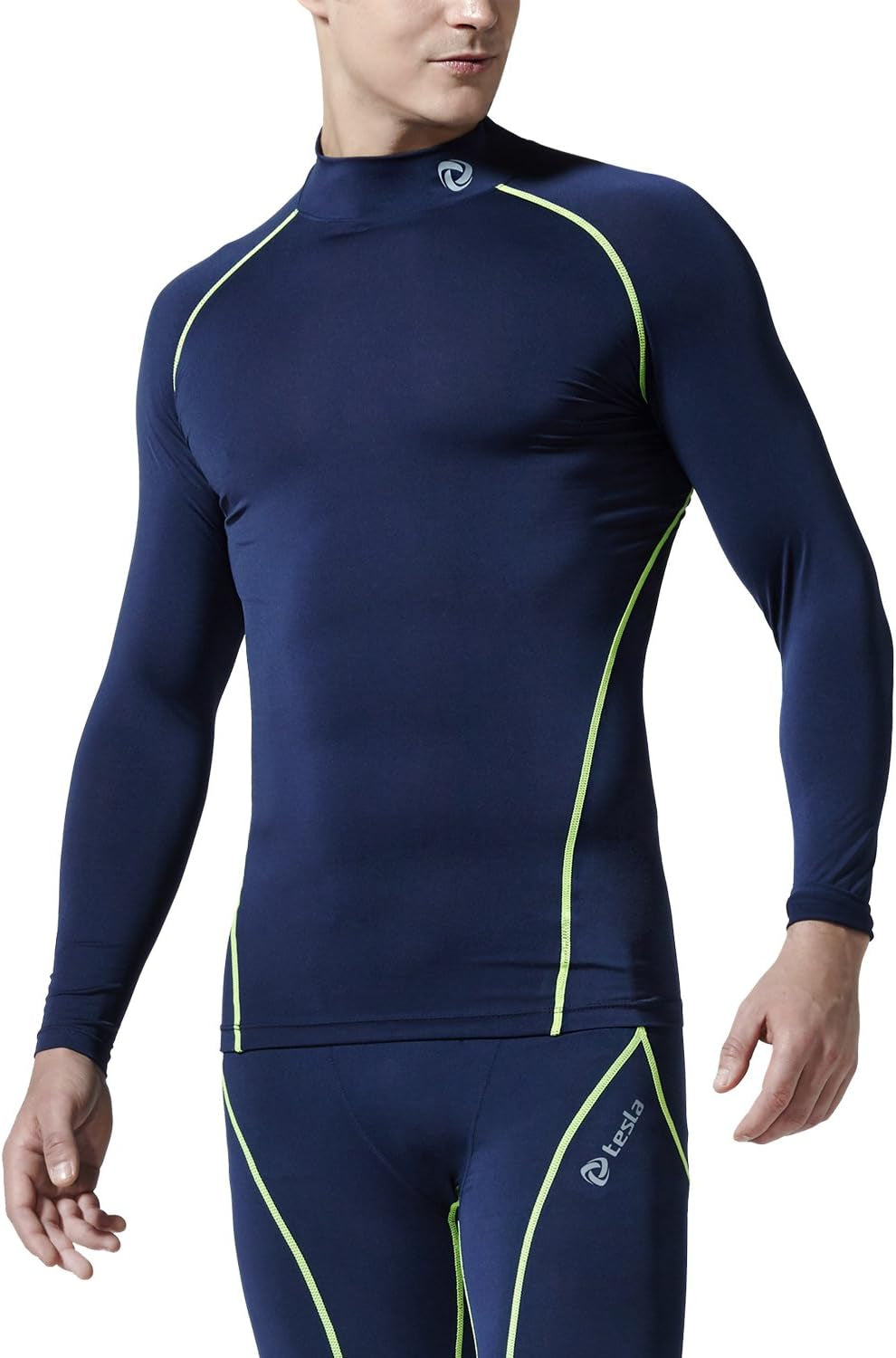 Men'S UPF 50+ Mock Long Sleeve Compression Shirts, Athletic Workout Shirt, Base Layer for Water Sports