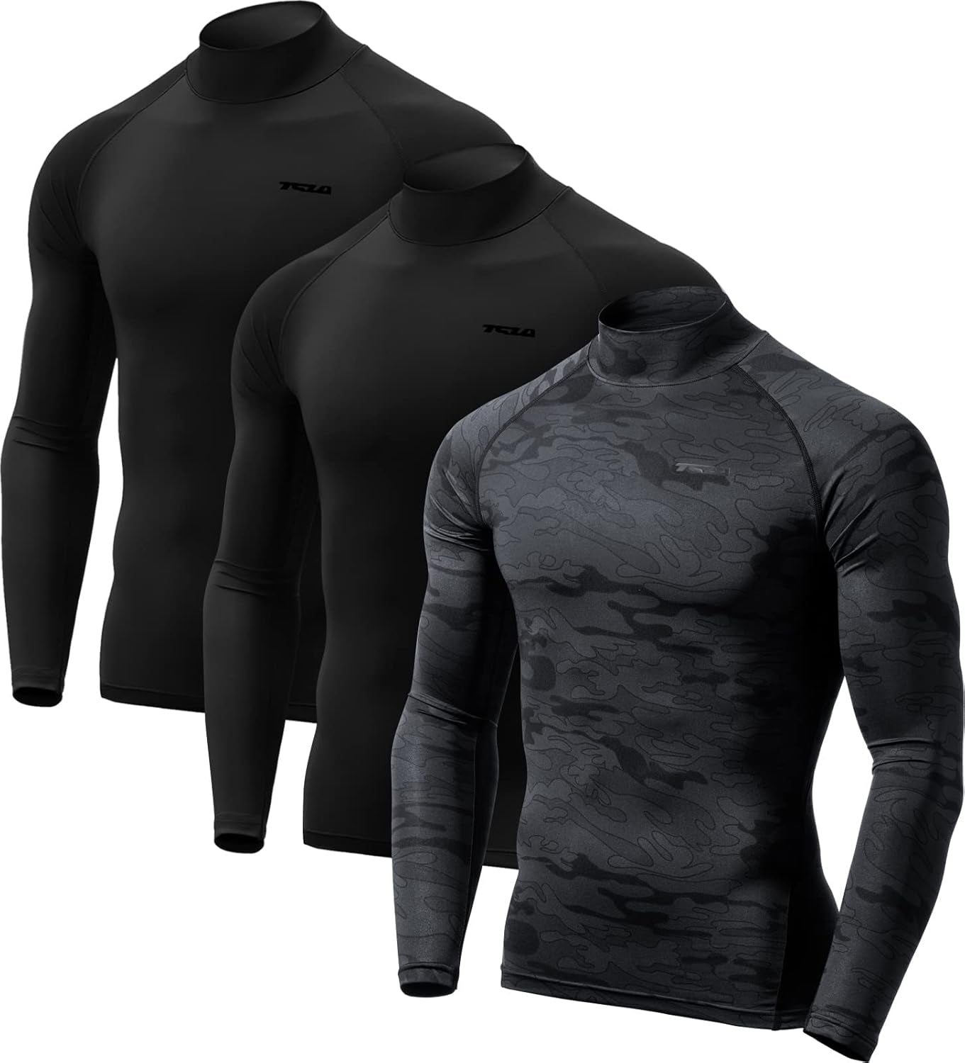 Men'S UPF 50+ Mock Long Sleeve Compression Shirts, Athletic Workout Shirt, Base Layer for Water Sports