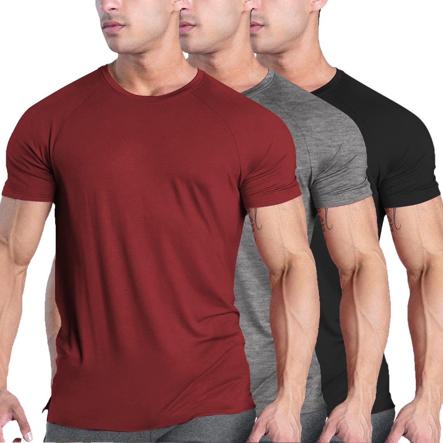 Men'S 3 Pack Workout T Shirts Short Sleeve Gym Bodybuilding Muscle Shirt Base Layer Fitness Tee Tops