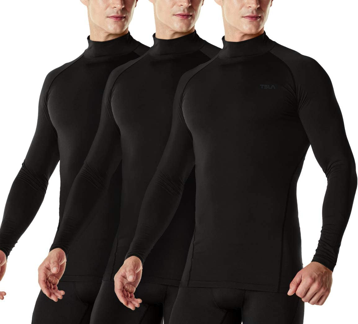 Men'S UPF 50+ Mock Long Sleeve Compression Shirts, Athletic Workout Shirt, Base Layer for Water Sports