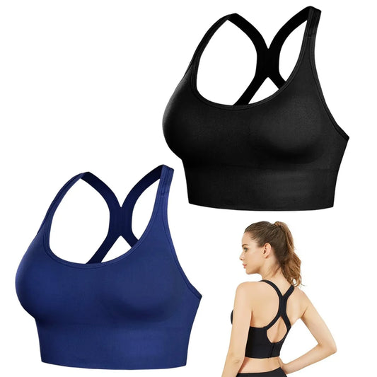 Racerback Sports Bras for Women 2 Pack Yoga Bras High Impact Support for Fitness Workout Bras with Removable Pads-M