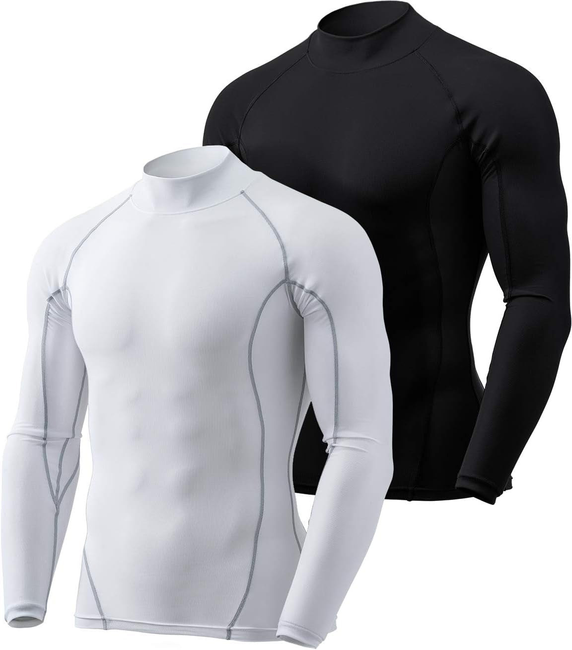 Men'S UPF 50+ Mock Long Sleeve Compression Shirts, Athletic Workout Shirt, Base Layer for Water Sports