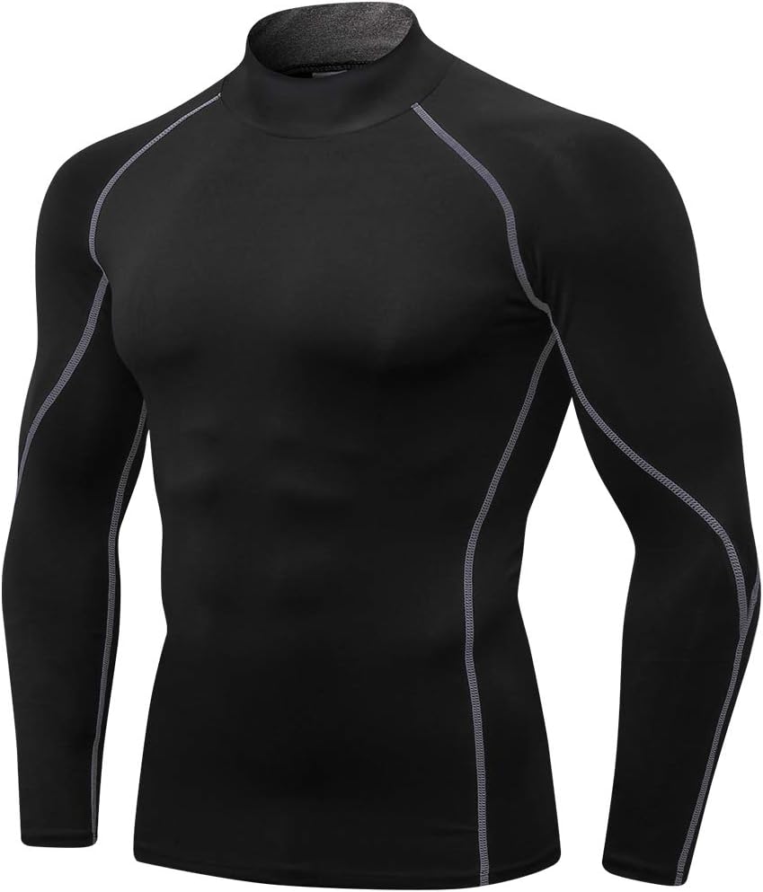 Men'S Compression Shirts Thermal Long Sleeve Athletic Workout Tops Gym Undershirts Sports Baselayers Running T Shirt for Men