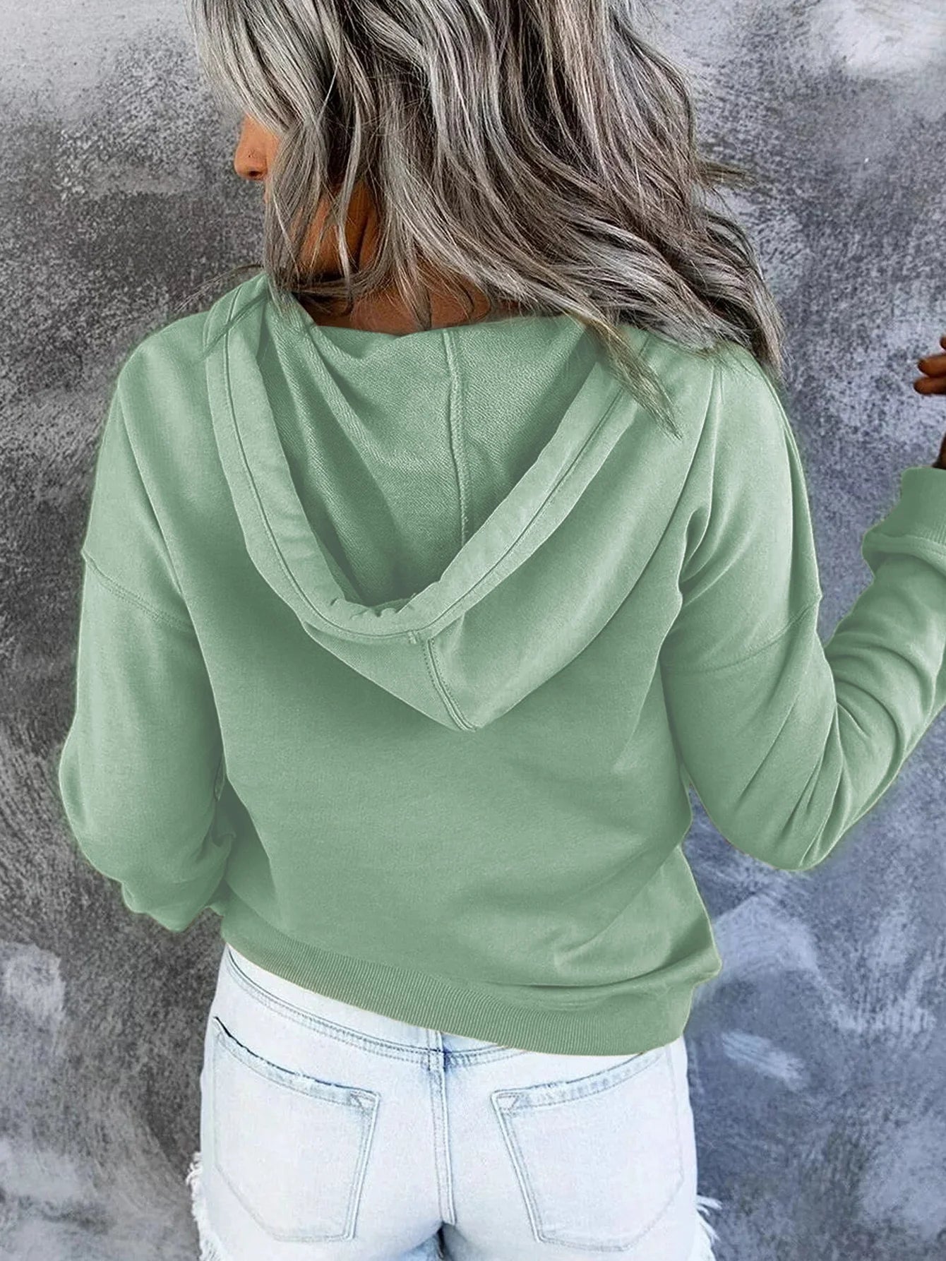 Half Boutton Womens Hoodies Drawstring Hooded Sweatshirts for Woman with Pocket
