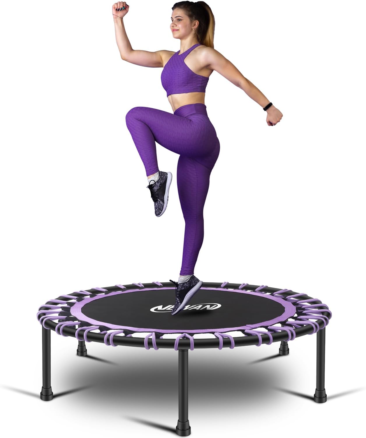 40"-48" Silent Mini Trampoline Fitness Trampoline Bungee Rebounder Jumping Cardio Trainer Workout for Adults-Max Limit 330Lbs