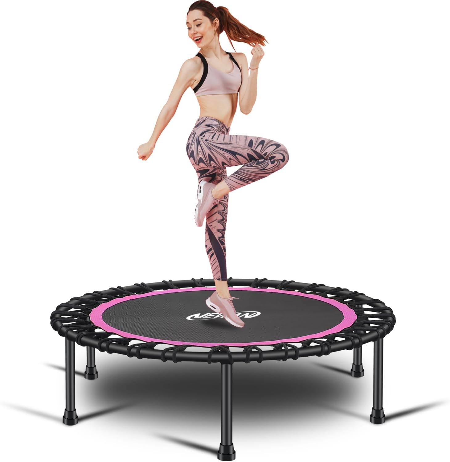 40"-48" Silent Mini Trampoline Fitness Trampoline Bungee Rebounder Jumping Cardio Trainer Workout for Adults-Max Limit 330Lbs