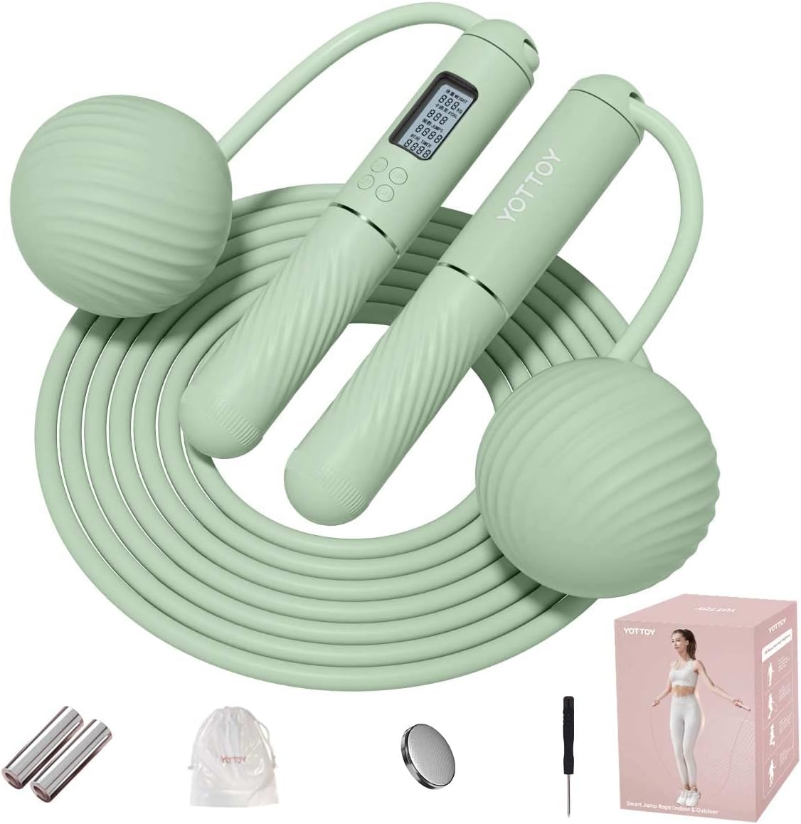 Skipping Ropes for Adults -Cordless Counter Jump Rope with Large Cordless Ball-Weighted Jump Rope for Women with LCD Display