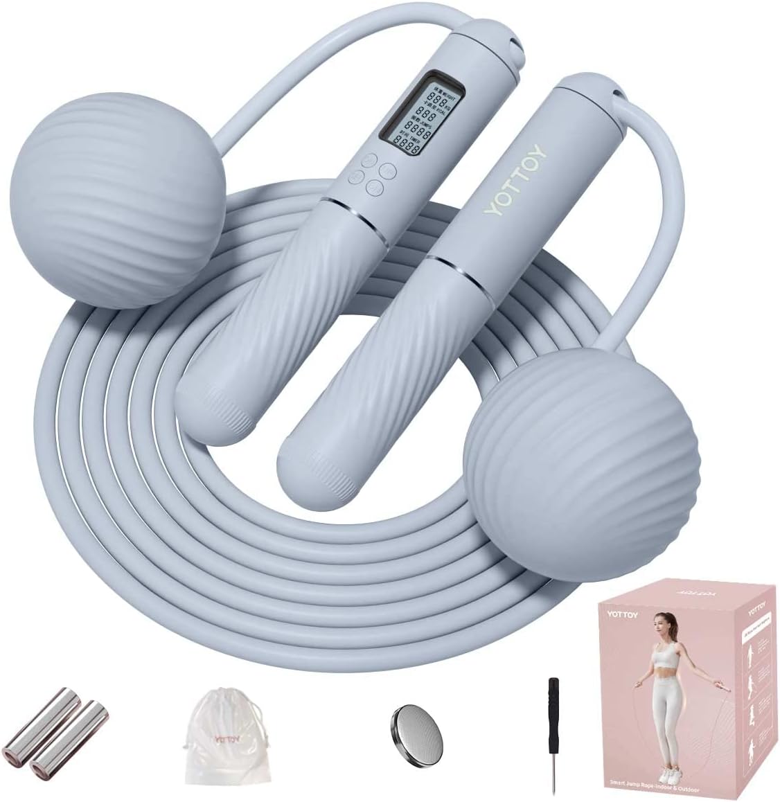 Skipping Ropes for Adults -Cordless Counter Jump Rope with Large Cordless Ball-Weighted Jump Rope for Women with LCD Display
