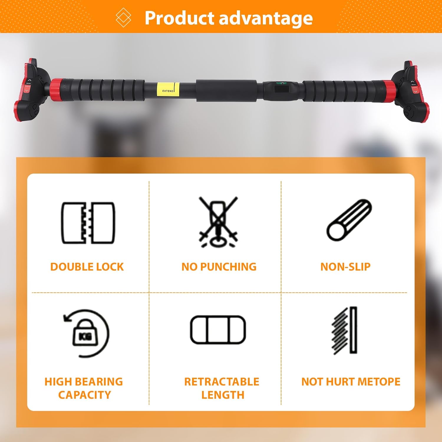 Pull up Bar for Doorways, Strength Training Upper Body Workout Chin up Bar with Level Meter and Adjustable Width, Portable Pull-Up Bars, No Installation Required, Max Load 440 LBS