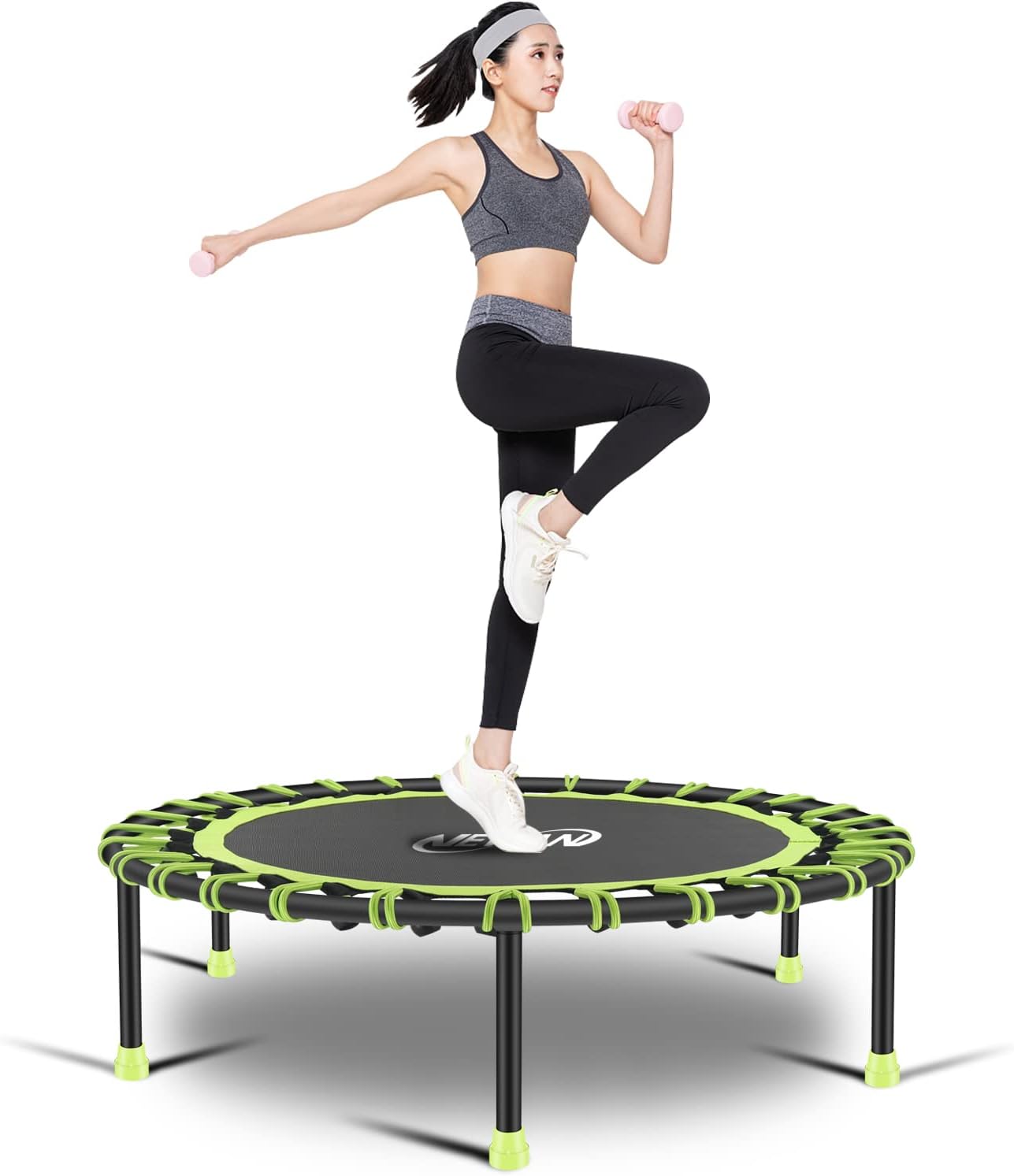 40"-48" Silent Mini Trampoline Fitness Trampoline Bungee Rebounder Jumping Cardio Trainer Workout for Adults-Max Limit 330Lbs