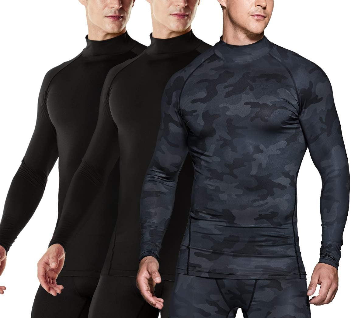 Men'S UPF 50+ Mock Long Sleeve Compression Shirts, Athletic Workout Shirt, Base Layer for Water Sports
