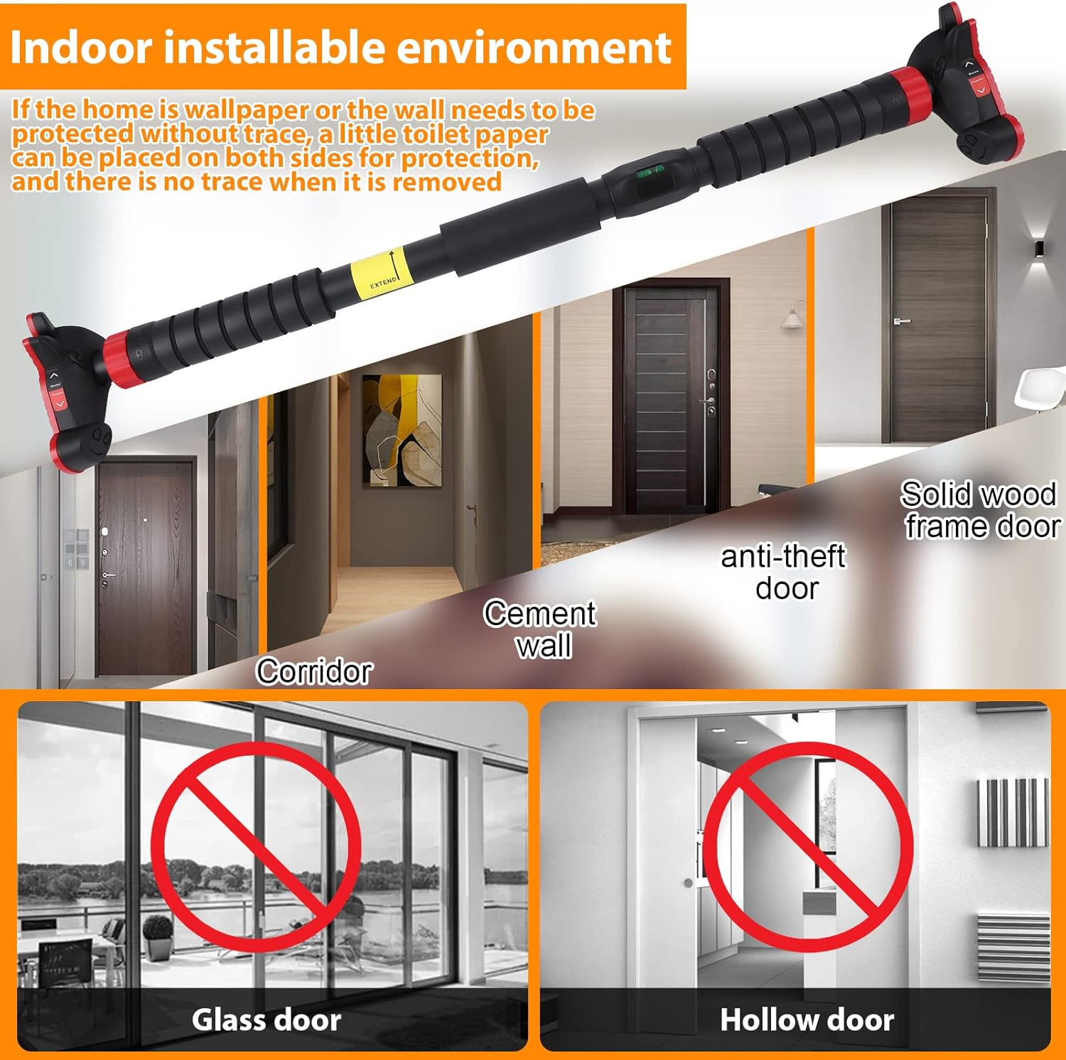 Pull up Bar for Doorways, Strength Training Upper Body Workout Chin up Bar with Level Meter and Adjustable Width, Portable Pull-Up Bars, No Installation Required, Max Load 440 LBS