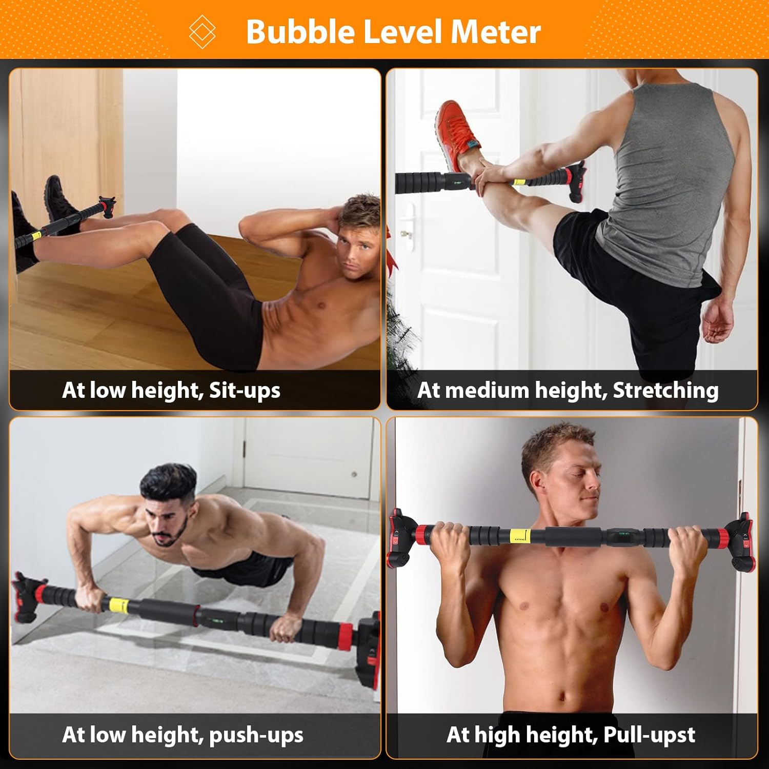 Pull up Bar for Doorways, Strength Training Upper Body Workout Chin up Bar with Level Meter and Adjustable Width, Portable Pull-Up Bars, No Installation Required, Max Load 440 LBS