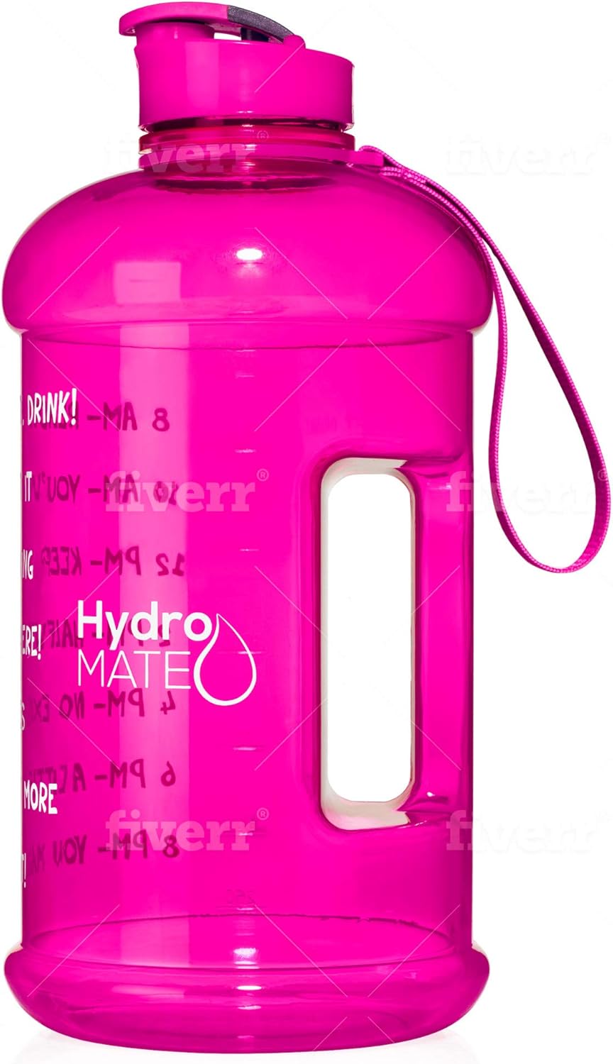 Hydromate Half Gallon Water Bottle with Times to Drink BPA Free Leak Proof Reusable Jug with Handle 64 Oz