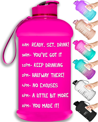 Hydromate Half Gallon Water Bottle with Times to Drink BPA Free Leak Proof Reusable Jug with Handle 64 Oz