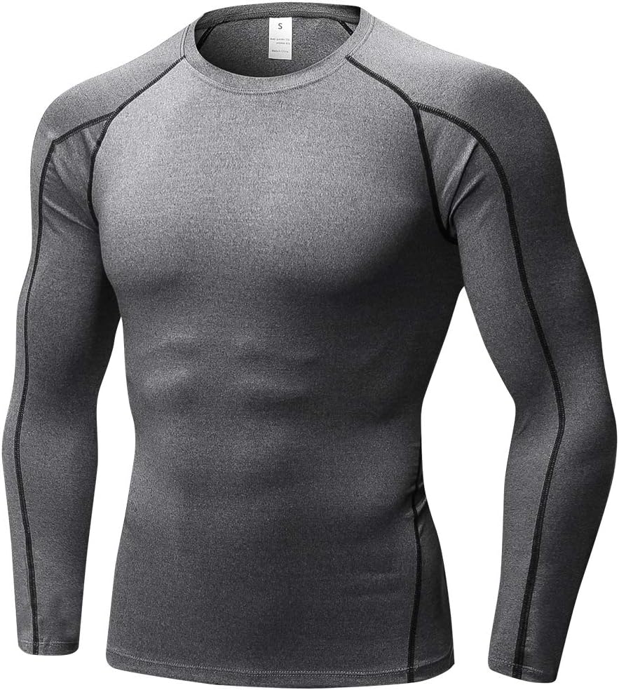 Men'S Compression Shirts Thermal Long Sleeve Athletic Workout Tops Gym Undershirts Sports Baselayers Running T Shirt for Men