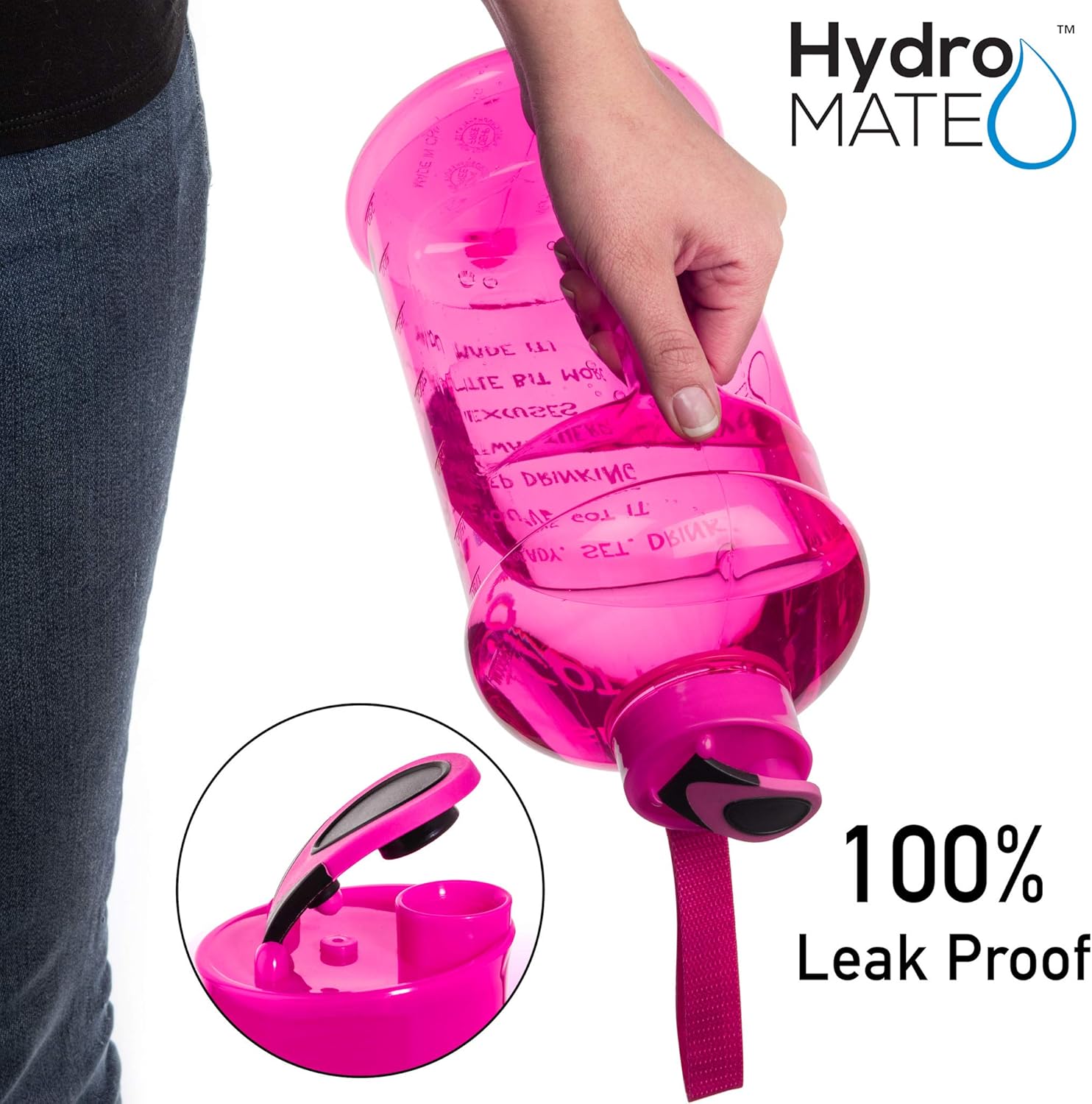 Hydromate Half Gallon Water Bottle with Times to Drink BPA Free Leak Proof Reusable Jug with Handle 64 Oz