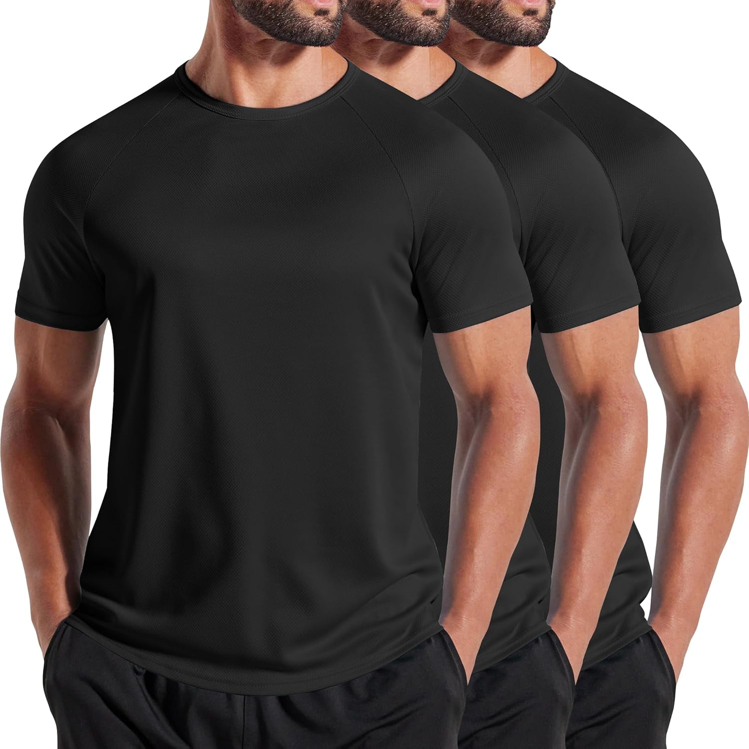 Men'S 3 Pack Workout T Shirts Short Sleeve Gym Bodybuilding Muscle Shirt Base Layer Fitness Tee Tops