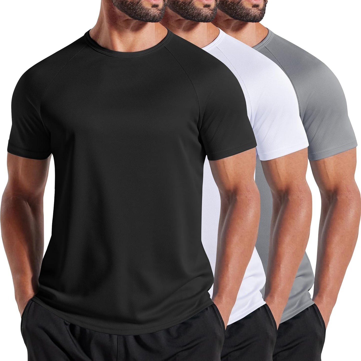 Men'S 3 Pack Workout T Shirts Short Sleeve Gym Bodybuilding Muscle Shirt Base Layer Fitness Tee Tops