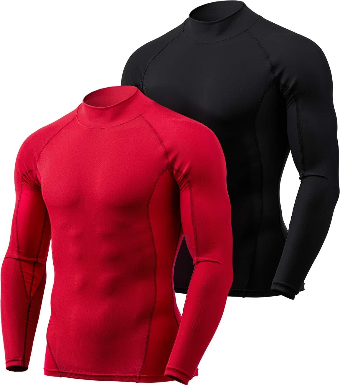 Men'S UPF 50+ Mock Long Sleeve Compression Shirts, Athletic Workout Shirt, Base Layer for Water Sports