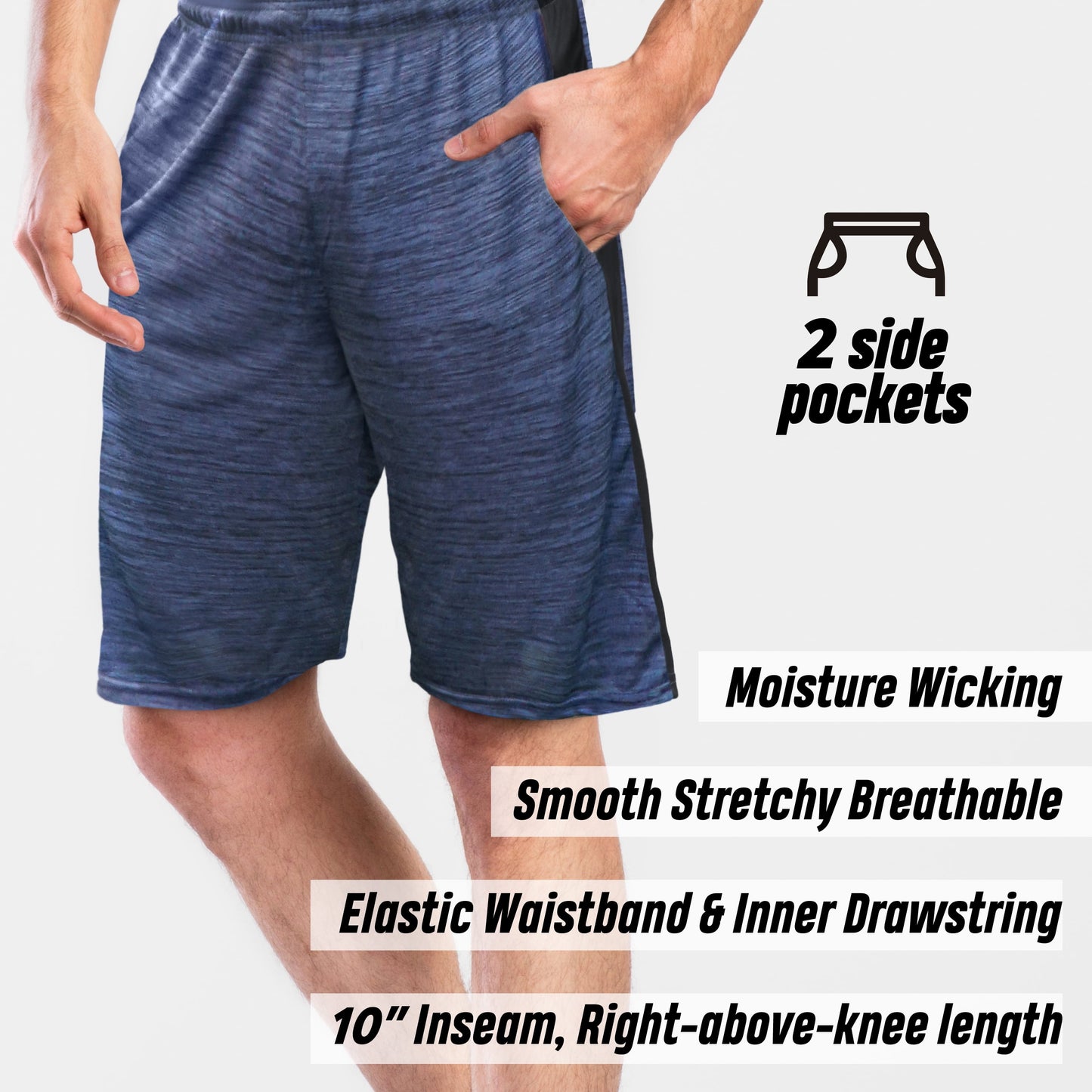 [5 Pack] Men’S Dry-Fit Active Athletic Shorts Basketball Running Workout Training Gym
