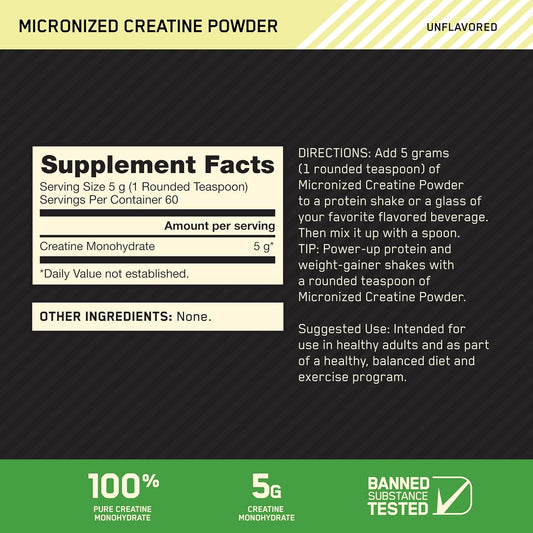 Micronized Creatine Monohydrate Powder, Unflavored, 60 Servings, 300 Grams (Packaging May Vary)