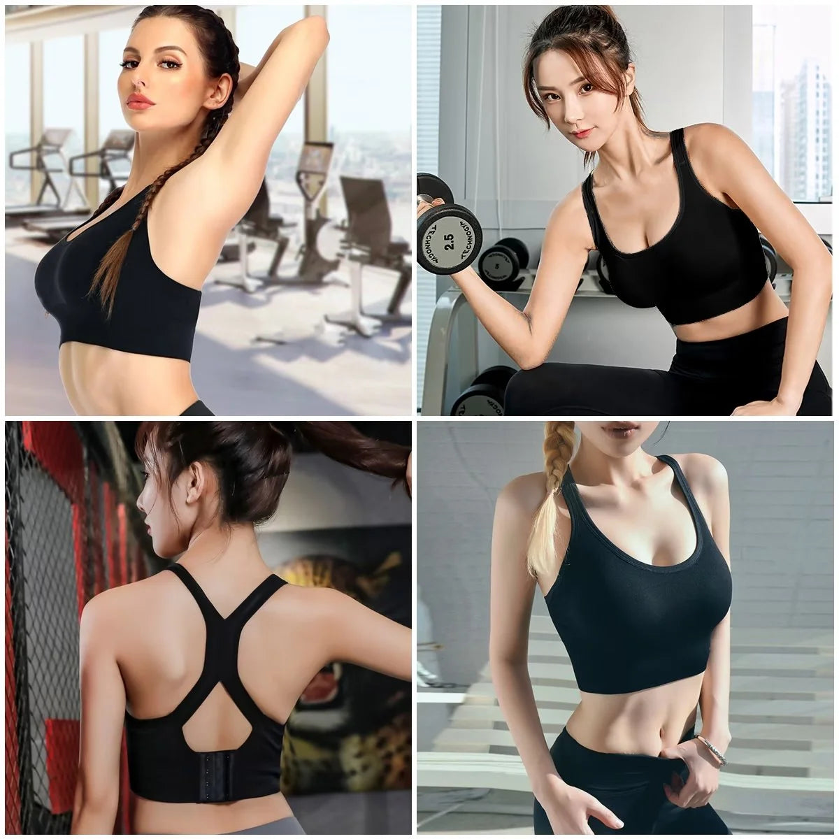 Racerback Sports Bras for Women 2 Pack Yoga Bras High Impact Support for Fitness Workout Bras with Removable Pads-M