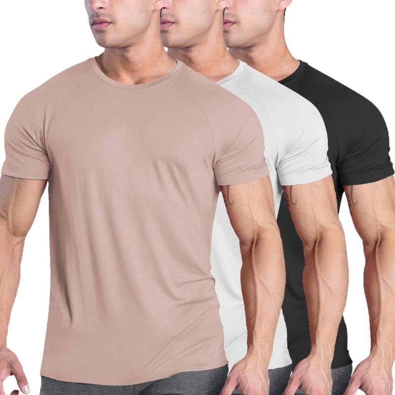 Men'S 3 Pack Workout T Shirts Short Sleeve Gym Bodybuilding Muscle Shirt Base Layer Fitness Tee Tops