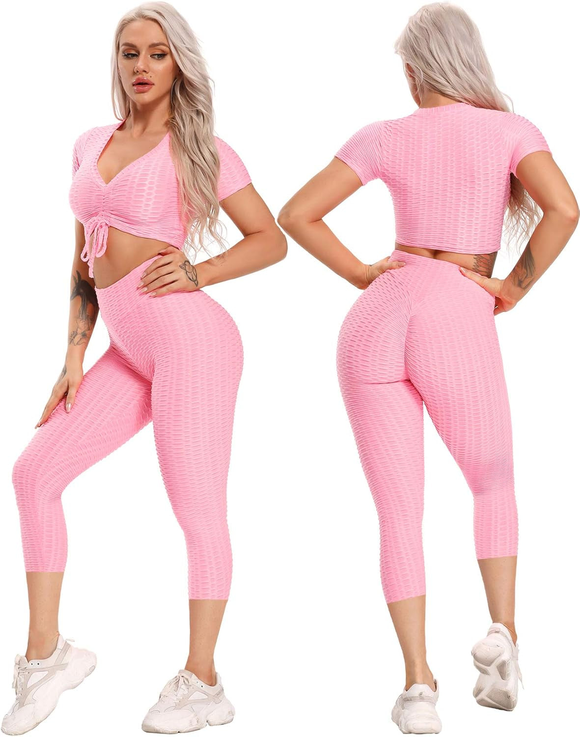 Women High Waisted Workout Yoga Pants Butt Lifting Scrunch Booty Leggings Tummy Control anti Cellulite Textured Tights