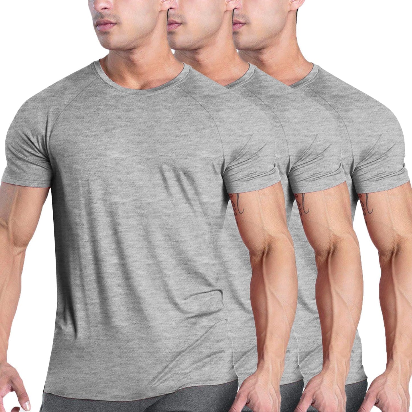 Men'S 3 Pack Workout T Shirts Short Sleeve Gym Bodybuilding Muscle Shirt Base Layer Fitness Tee Tops