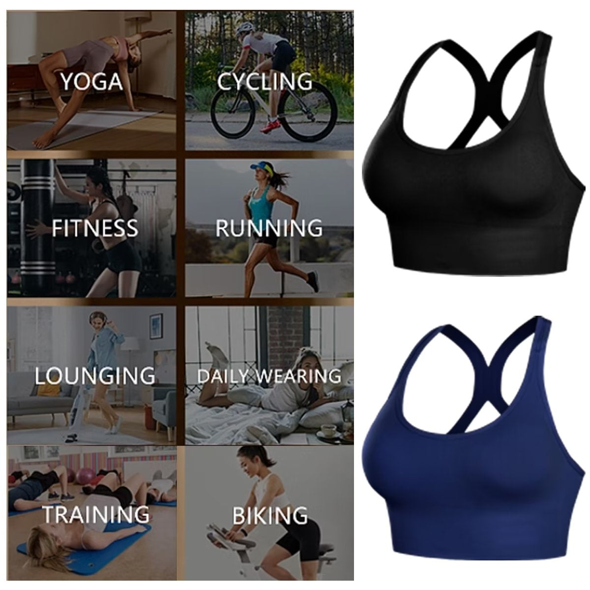 Racerback Sports Bras for Women 2 Pack Yoga Bras High Impact Support for Fitness Workout Bras with Removable Pads-M