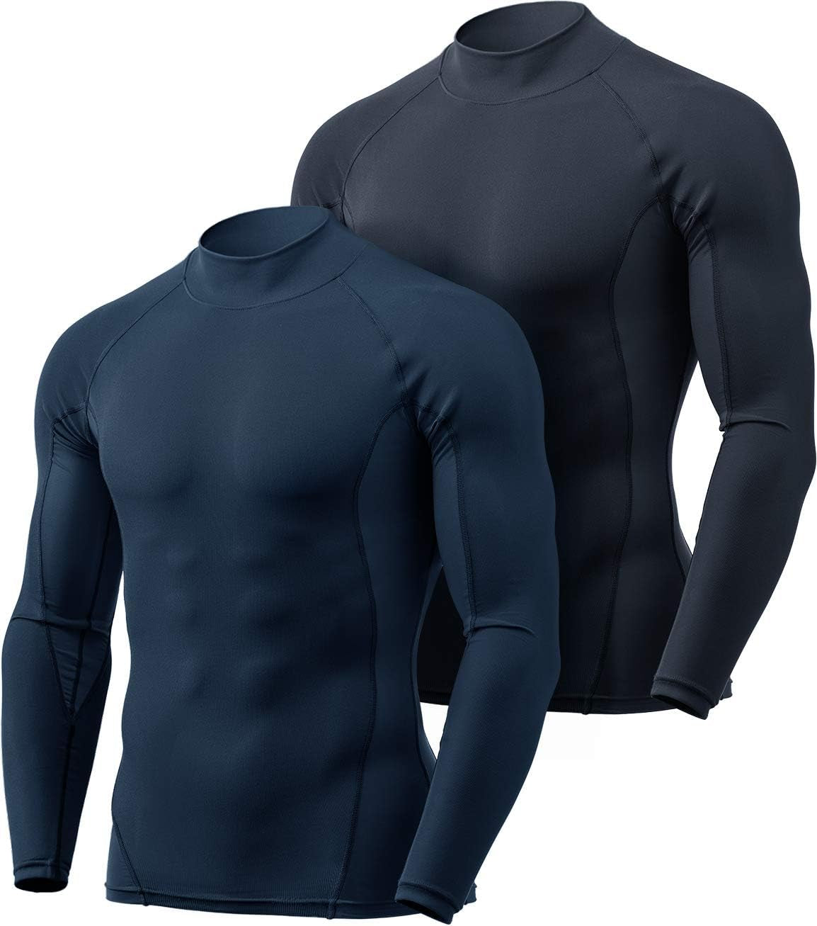 Men'S UPF 50+ Mock Long Sleeve Compression Shirts, Athletic Workout Shirt, Base Layer for Water Sports